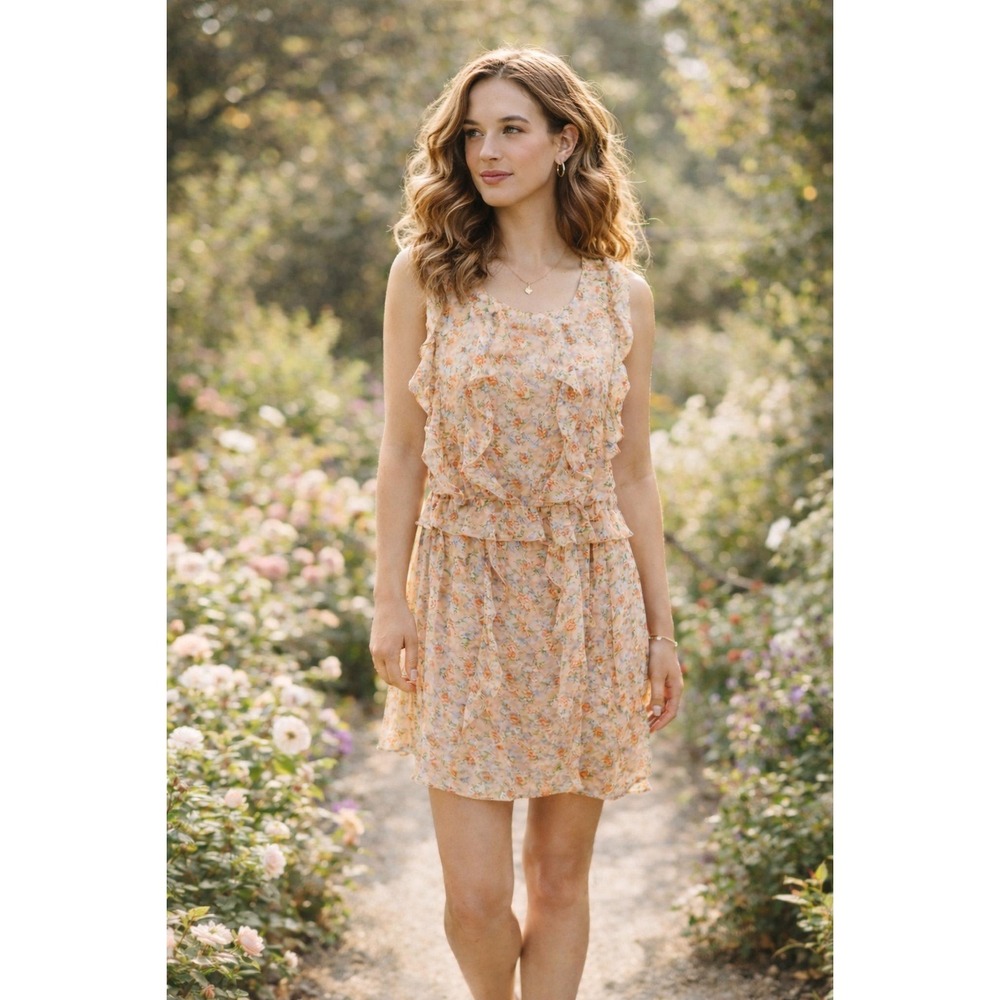 Sachin & Babi Senna Floral Ruffle Mini Dress Peach Size 0 Garden Party